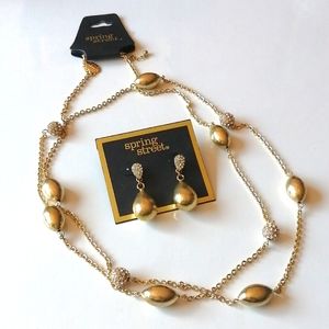 NWT Spring Street Gold Clear Rhinestone Necklace & Earrings